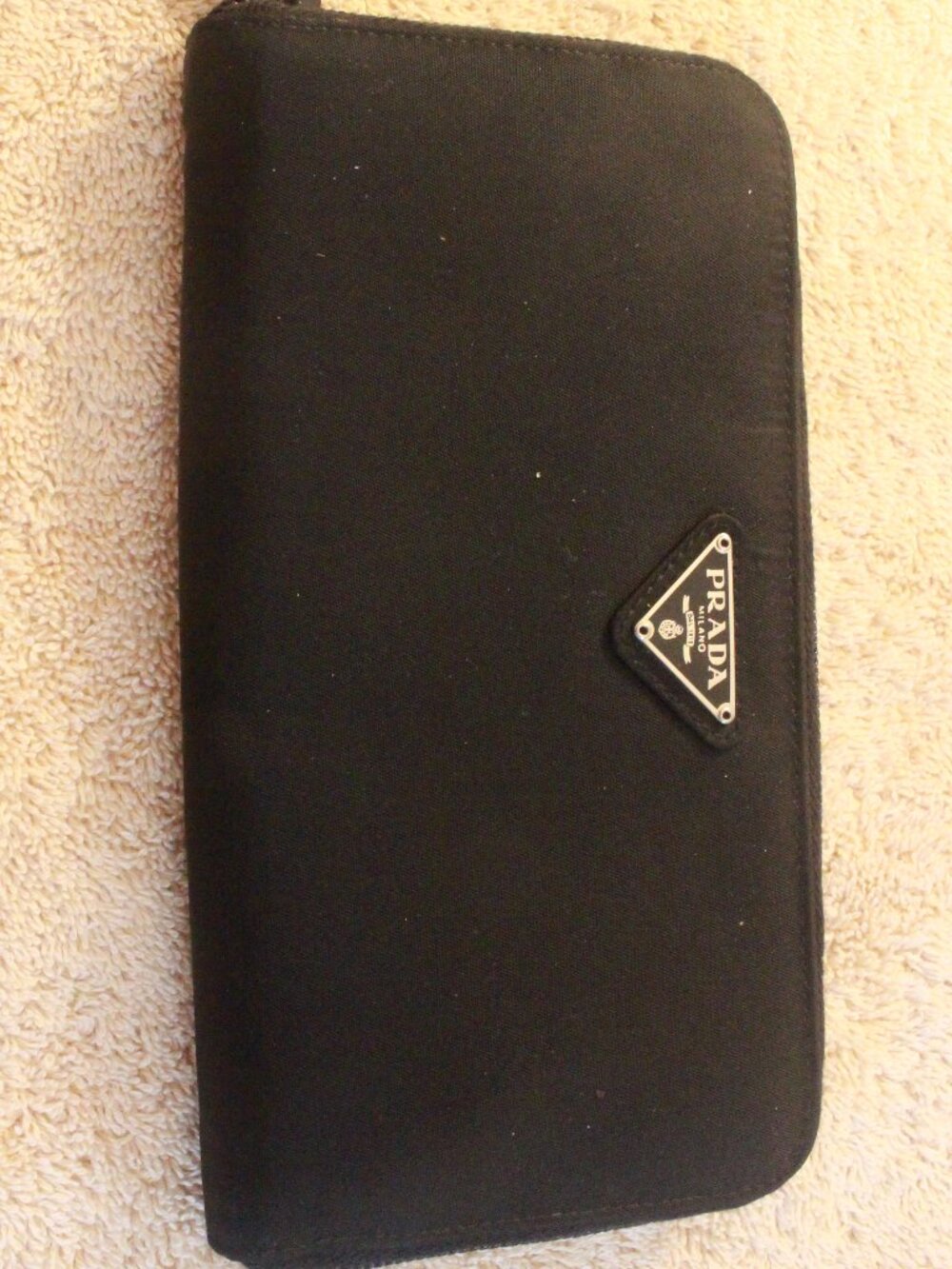 Prada Black Nylon Triangle Logo Zip Wallet
